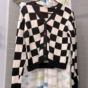 Black and white checkered cardigan